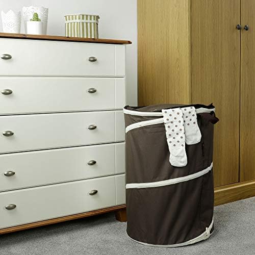 HANGERWORLD Large Brown Cream Collapsible Pop-UP Storage Laundry Organiser Bin Handles Zipped Lid