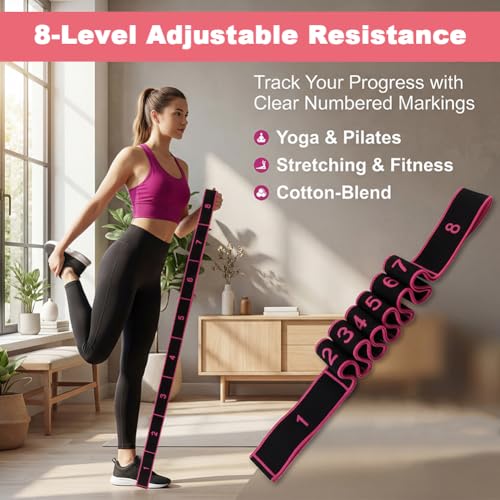 Fitness Resistance Band for Stretching and Yoga, 8-Section Elastic Training Bands, Number Stretch Resistance Band with Clear Markings for Home Gym Training(Rose Red) - image 5