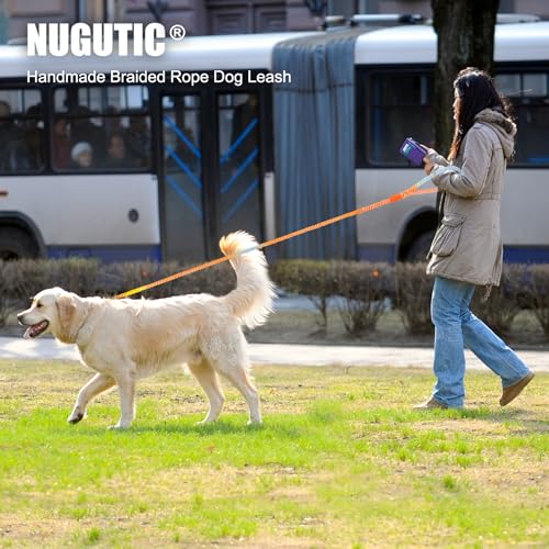 Nugutic Hundeleine, handgefertigt, geflochtenes Seil, für kleine, mittelgroße und große Hunde, 1,2 m, Regenbogen