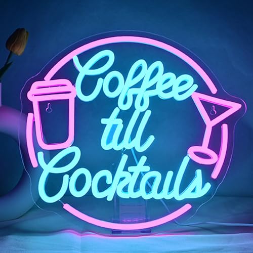 Image of Coffee Till Cocktail Neon Signs for Wall Decor Dimmable LED Neon Light Coffee Light Up Signs for Home Party Gift Office Bedroom Bar Decor