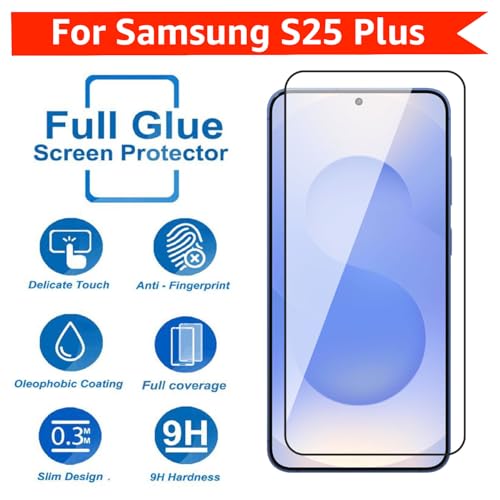 Image of POPIO Military-Grade Gorilla Tempered Glass For Samsung Galaxy S25 Plus / S25 Edge (Black) 9H Hardness, Edge-to-Edge Full Coverage, Anti-Scratch, Bubble-Free, Ultra Clear HD Glass, Oleophobic Coating, Face ID Compatible