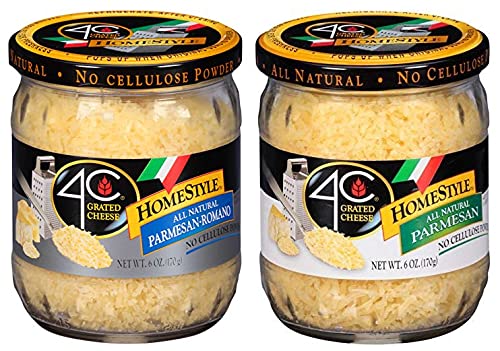 Queso rallado prémium 4C  Todo natural, sin conservantes  Sabores italianos surtidos de 6 onzas a 8 onzas, parmesano romano y parmesano, paquete de 2