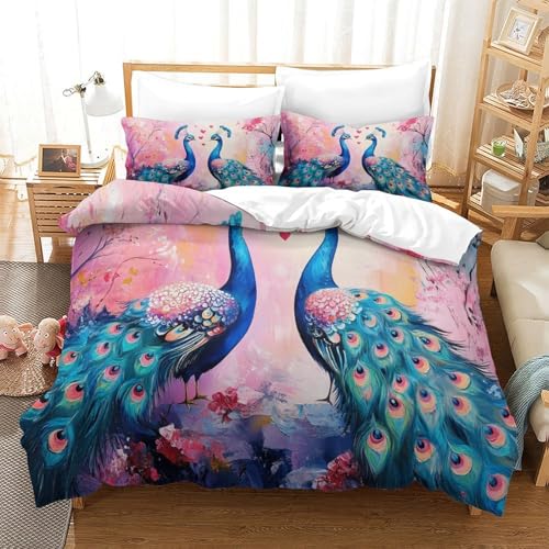 Housse de couette paon 3D avec fermeture éclair résistante 140x200 - 3