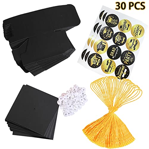 Image of BESSEEK 30Pcs Graduation Cap Gift Boxes, Black Graduation Cap Shaped Candy Boxes with Yellow Tassel, Graduation Decorations for Graduation Ceremony Party