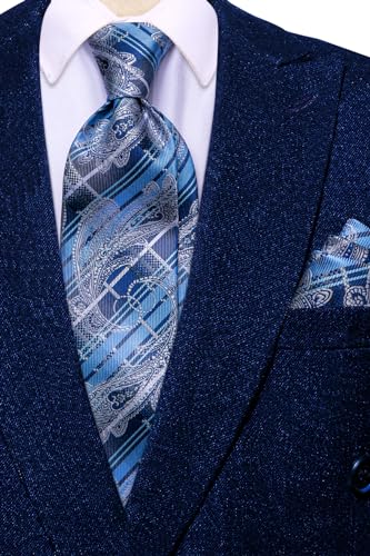 Image of Dubulle Mens Paisley Floral Silk Tie for Men Striped Necktie and Pocket Square Cufflinks Set Wedding Business