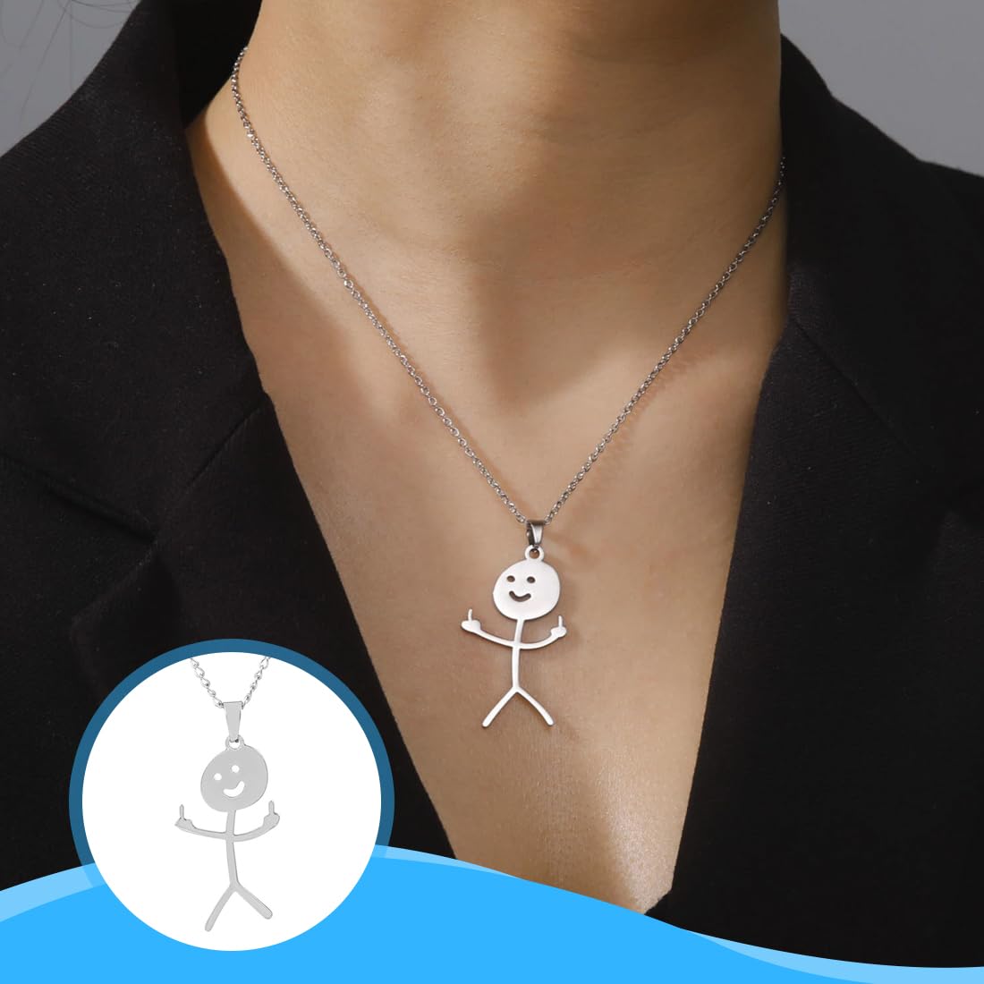 2-teilige Graffiti-Halsketten Mit Herzgeste – Silberne Smiley-Finger-Kette, Cooles Freundschaftsgeschenk
