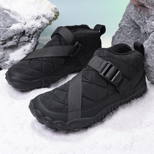 Image of Winter Footwear Barefoot Shoes Women Men Zero Drop Barefoot Hiking Boots Slip On Warm Waterproof Snow Boot Minimalist Wide Toe Ankle Booties Five Finger Hike Shoes Outdoor