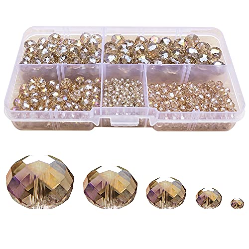Chengmu 2-10Mm Silver Champagne Rondelle Glass Beads For Jewelry Making Ab Colour 710Pcs Faceted Briolette Shape Crytal Spacer Beads Assortments Supplies For Bracelet Necklace With Elastic Cord Box #TOP29
