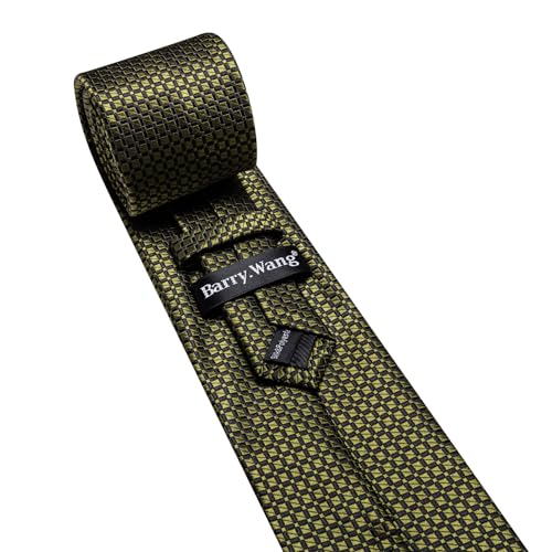 Image of Barry.Wang Plaid Ties Check Mens Necktie Set with Handkerchief Cufflinks Classic Stripe