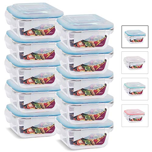 Kit Conjunto 10 Potes Vidro Hermético Tampa Plástico Marmita Mantimentos 320ml Cor:Azul (QH)