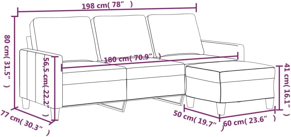 3-Seater Sofa with Footstool Black Living Room Furniture