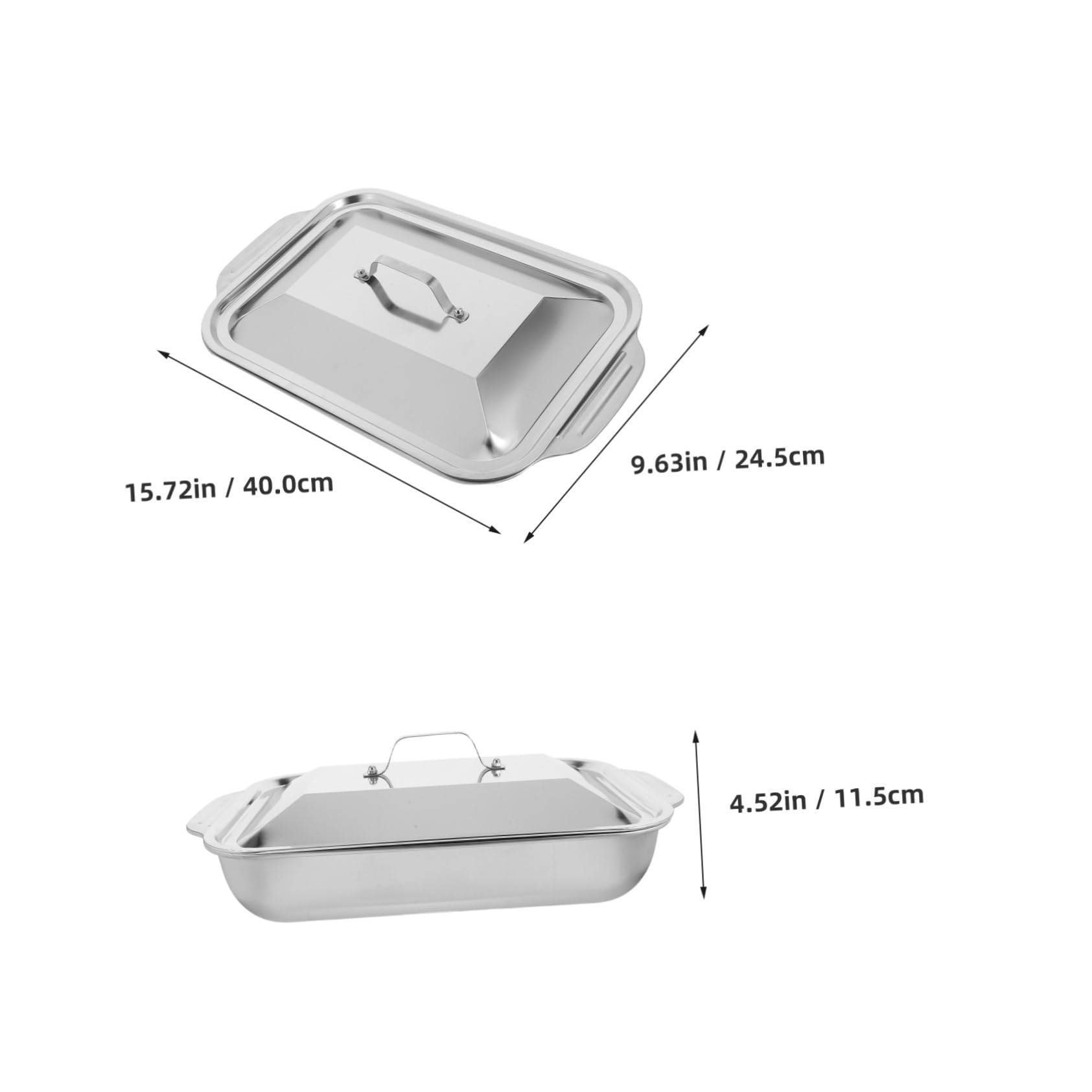 Alipis Edelstahl Fischpfanne mit Deckel Rechteckige Tiefe Bratform Widerstandsfähig und Robust zum Grillen und Backen im Haushalt