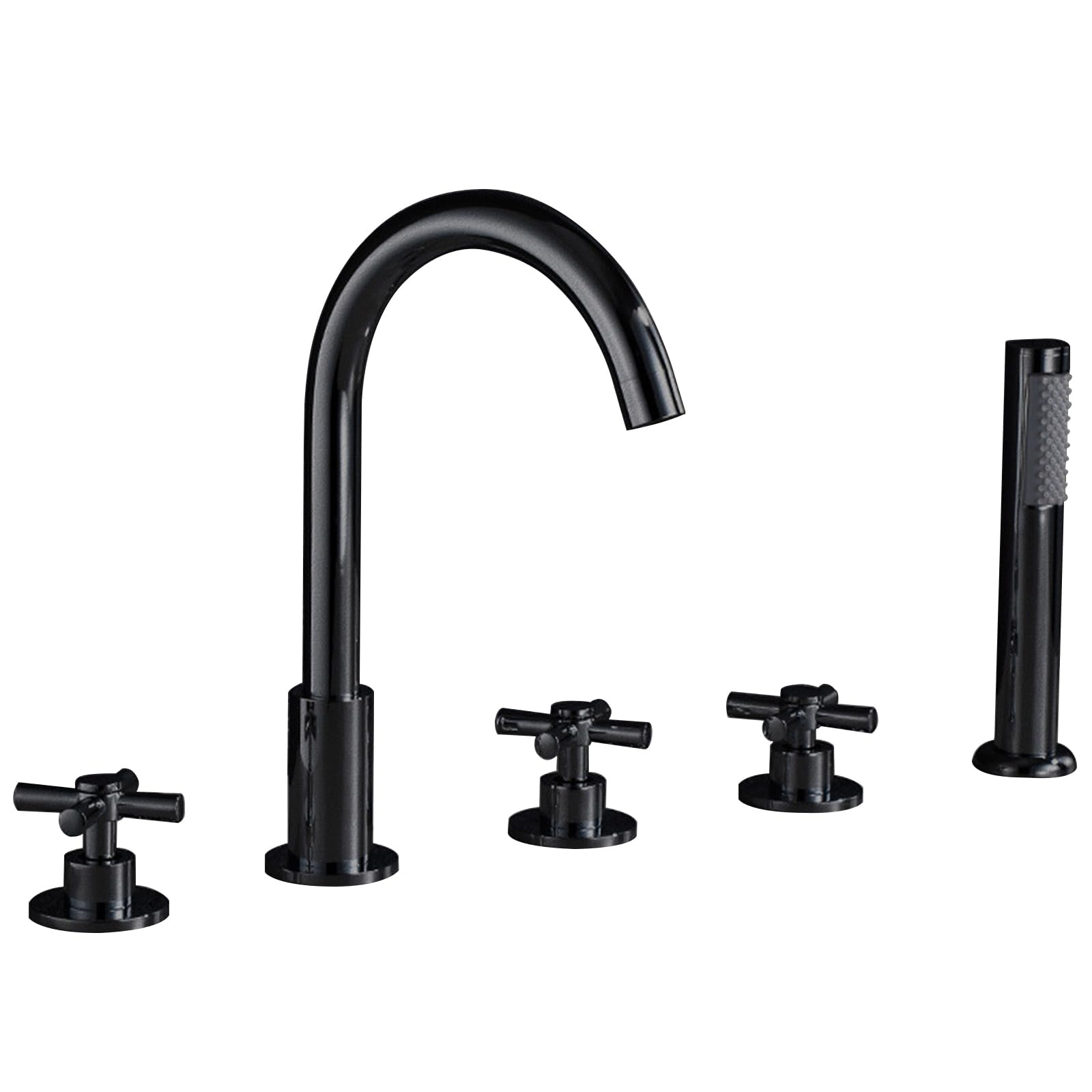 Grifo de bañera de latón negro, mezclador de doble mango de 5 agujeros con cabezal de ducha, grifo de bañera de baño, Slish y diseño para baños modernos