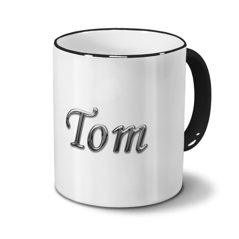 Personalisiert: Tasse Mit Namen Thomas - Chrom-Schriftzug Design | 325ml Spülmaschinenfeste Kaffeetasse