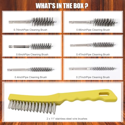 Image of Wire Scratch Brush 8 Set, Heavy Duty Stainless Steel 11 Inch with Plastic Handle Descaling Welding Dust Bending Hand Tool, Teel Brush Rust Remover for Metal
