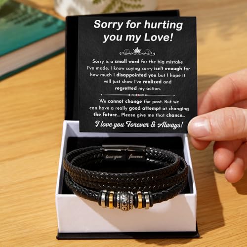 Im Sorry Bracelet Gift For Men, Forgive Me Bracelet, I'm Sorry For Hurting You Bracelets For Him, Apology Gifts For Husband, I Am Truly Sorry Bracelets With Heart Touching Message Card & Gift Box4