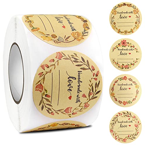 Pegatinas Redondas Papel Kraft Etiquetas Adhesivas Handmade With Love Estraza Autoadhesivo Etiqueta para Cocina Mermeladas Cover