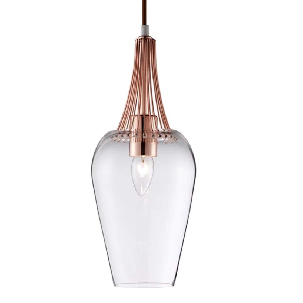 Searchlight Lighting Copper Searchlight 8911Cu Whisk & Clear Glass Vintage Pendant Ceiling Light | Retro Tulip Glass Dome Shade | 1 X E27 Es Lamp Required (Not Included) | Free Air Freshener Promo