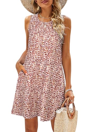 Image of SimpleFun Summer Dresses for Women Beach Floral Tshirt Sundress Casual Pockets Boho Tank Dress