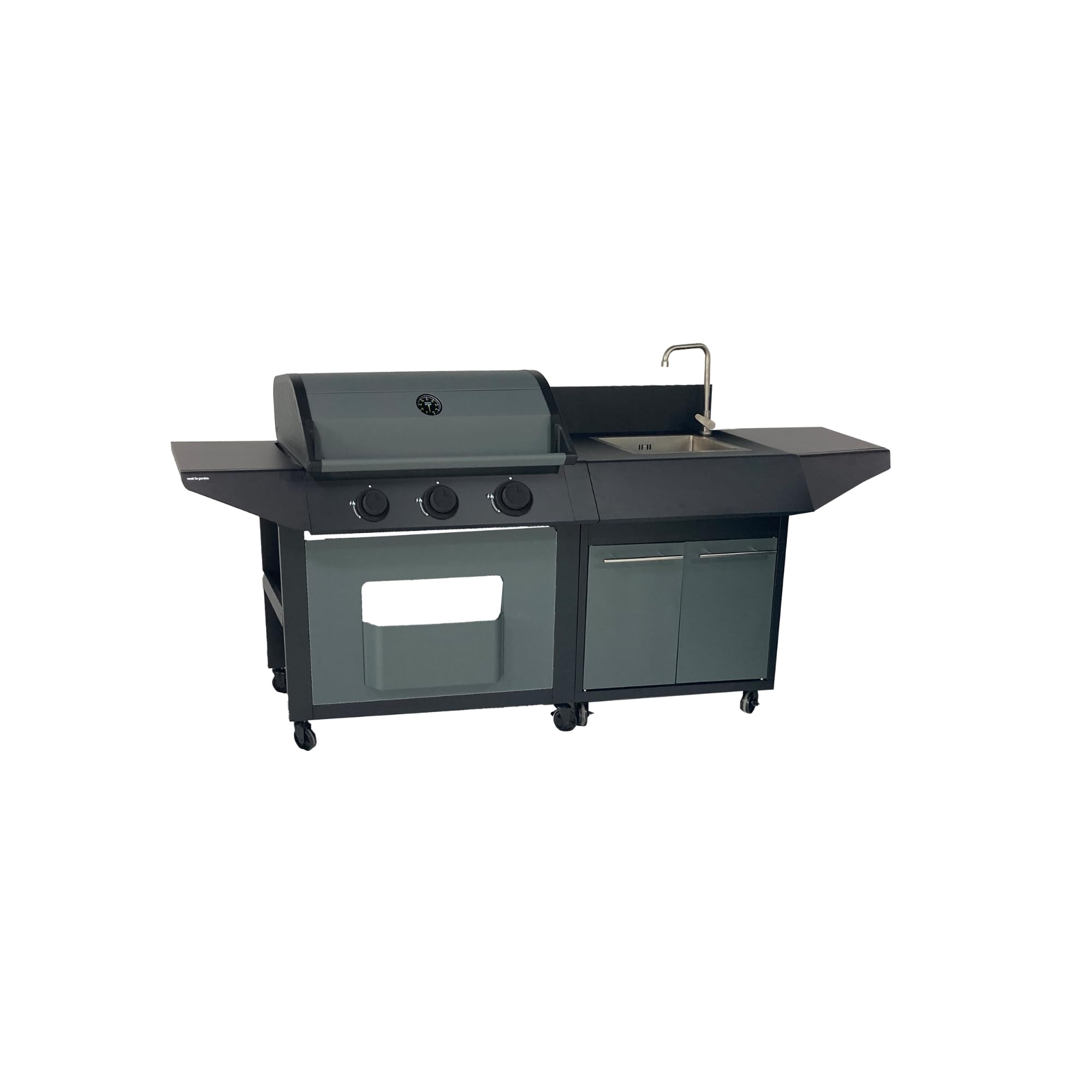 Cook'in Garden - Cocina exterior de gas, barbacoa con fregadero integrado, 3 quemadores de acero inoxidable, grifo con salida de agua, funciona con butano o propano
