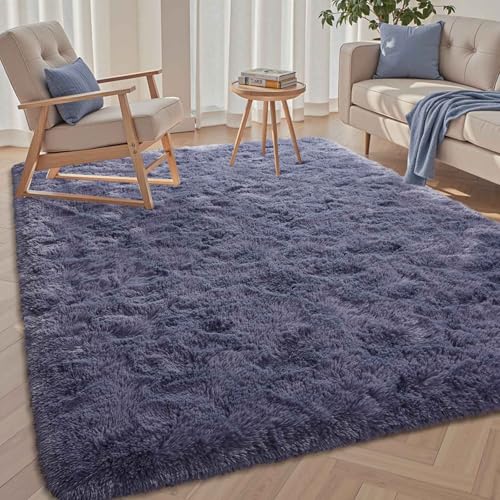 Fluffy Rug 3x5 Bedroom Rugs Girls,Plush Soft Fuzzy Area Carpet Non Slip for Living Room Nursery Kids Girlie Elegant Home Decor Aesthetic,Dark Purple