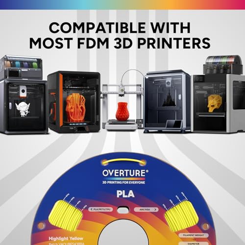Image of OVERTURE High Speed PLA Filament 1.75mm, Neatly Wound 3D Printer Filament 1kg Spool (2.2lbs) Rapid PLA, Dimensional Accuracy + /- 0.02 mm, Fit Most FDM 3D Printers (Highlight Yellow)