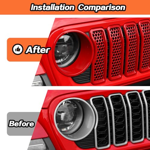 Image of JeCar Mesh Grill Inserts for Jeep Wrangler JL 2024+ Grill Covers & Headlight Cover Trim (Red)