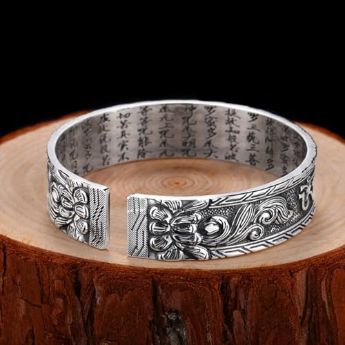 Heart Sutra Bracelet, Feng Shui Bracelets for Women Men, Pi Xiu Bracelet, Buddhist Guardian Amulet, Vintage Adjustable Bracelets Silver Amulet, Good Luck Buddhist Jewelry3
