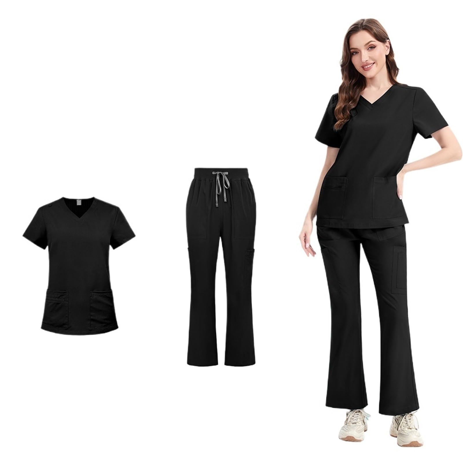 AHUFGN Nurse Scrubs Women Scrubs Suit Hospital Uniforms Medical Nursing Top Pant Short Sleeve Nurse Uniform Set Women(Color 4,L)