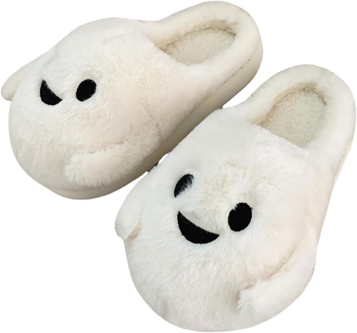 Halloween Slippers Spooky Cute Ghost Fluffy Warm Comfy Autumn Winter Indoor Outdoor Slippers White 7