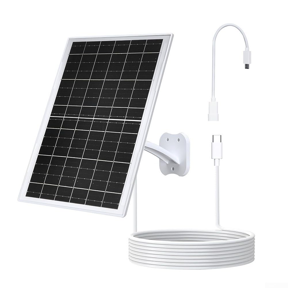 13W Solar-Ladegerät für Überwachungskameras, IP68 wasserdichtes Außenpanel mit USB-C/Micro-USB/DC-Anschlüssen, 360° verstellbare Halterung, 2,2 m Kabel