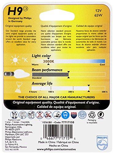Philips 12361B1 H9 Standard Halogen Replacement Headlight Bulb, 1 Pack #TOP6