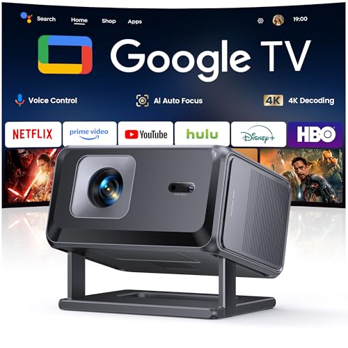 [Google TV & Offizielle Apps] Beamer 4K Unterstützt, Smart Beamer Heimkino 1080P FHD, Autofokus & Trapezkorrektur, WiFi Bluetooth Tragbarer Projektor mit Drehständer für Outdoor/Handy