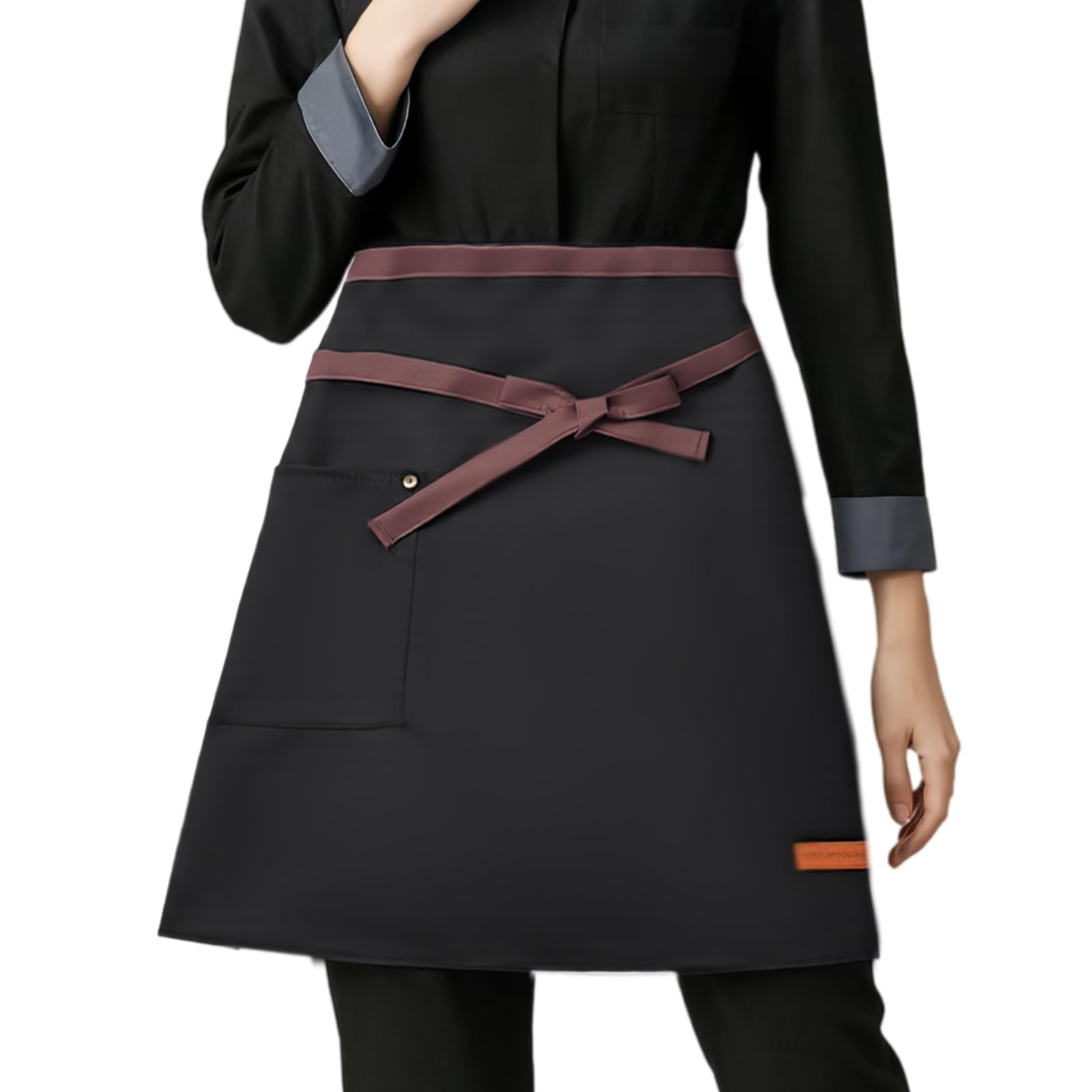 Qingzy Unisex Black Waist Apron Short Pinny Apron With Pocket, Waterproof Kitchen Half A-Pron, Half Waist Work Apron For Waiter Waitress, Catering Serving Half Apron, Chef Barista Bartender Barber A Pron (Black)