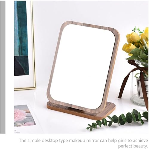 Miniatura 6 de Beaupretty Espejo de maquillaje plegable para escritorio, espejo de maquillaje con soporte, espejo de escritorio de madera, mesa plegable,
