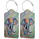 Oil Painting Elephant Luggage Tag with Full Back Privacy Name ID Card Stainless Steel Loop Suitcase...