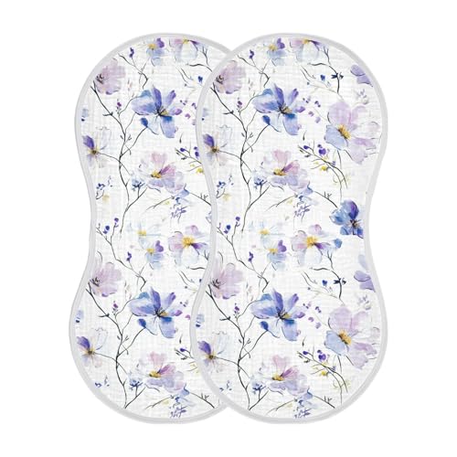 Impressionist Flowers Purple Cotton Muslin Burp Cloths Large Easy Care Baby Rags for Babies Girls and Boys Set of 2, 22x11in