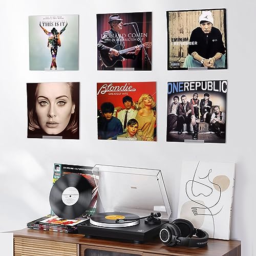 KINI MOX 6PCS Vinyl Record Shelf Wall Mount 4 INCH Clear Acrylic Album Record Holder Display Floating Shelves Wall Monut for Bathroom Bedroom Living Room Kitchen (4 inch, Clear, 6pcs) - Thumbnail 2