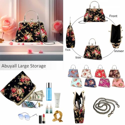 Vintage Purse Kiss Lock Purses and Handbags Floral Vacation Women Top Handle Handbag3