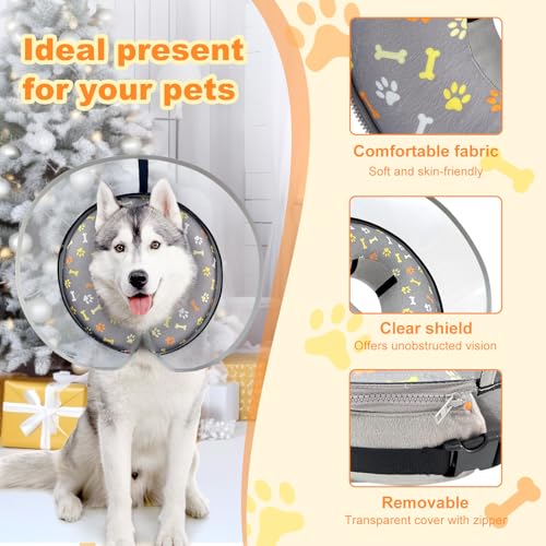 Image of Dog Cone Collar with Enhanced Anti-Licking, Inflatable Dog Cone After Surgery, Adjustable Size with Soft Padding for Small Medium Large Dogs - M+