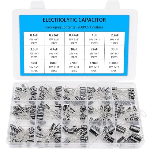 200PCS Electrolytic Capacitor Kit – 15 Value Capacitor Assortment from