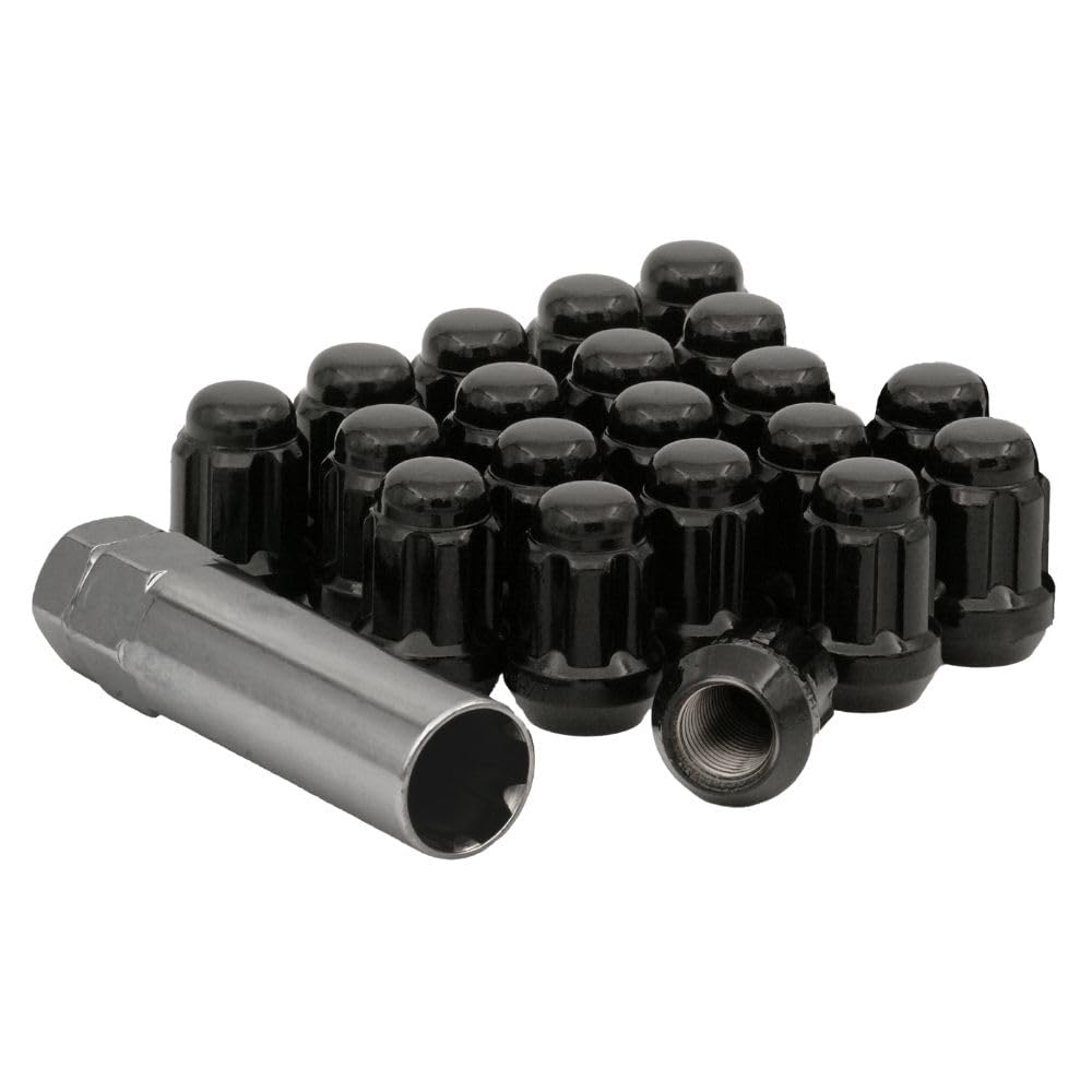 Photo 1 of 1/2" Bulge Acorn Spline Lug Nuts 1.38" 5 Lug Install Kit in Sleek Black Finish | Includes 20 Spline Lug Nuts with Key | 6 Spline Lug Nuts | Compatiable with Many Vehicles