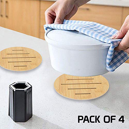 Image of HOKIPO Eco-Friendly Bamboo Wooden Coasters for Home Pan Pot Holder for Dining Table Heat Pad for Kitchen - Pack of 4 (AR2820-D5)