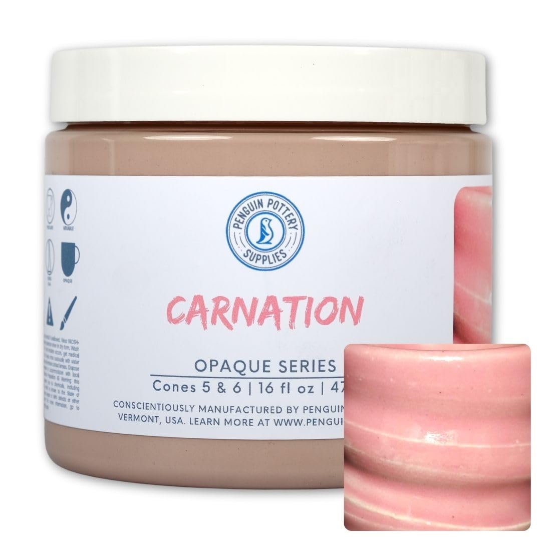 Penguin Pottery - Opaque Series - Carnation - Mid Fire Glaze, High Fire Glaze, Cone 5-6 for Mid Fire Clay, High Fire Clay - Ceramic Glaze Pottery (1 Pint | 16 oz | 473 ml)