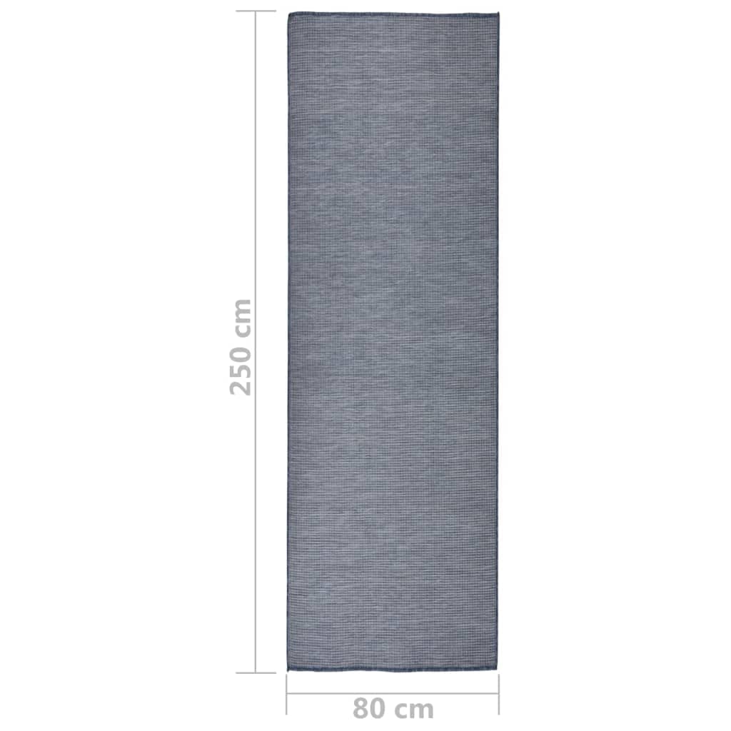 Tappeto per esterni, 80 x 250 cm, blu, resistente a tessitura piatta in polipropilene, per terrazze, balconi, giardini, robusto tappeto per interni ed esterni