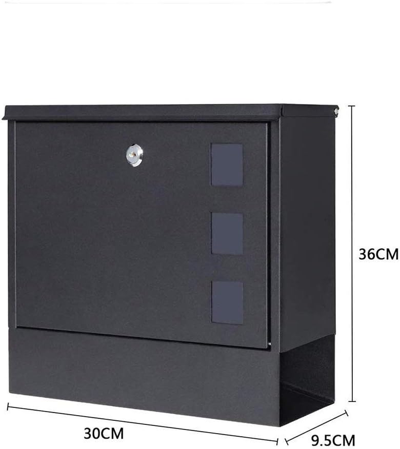 HBJWOV Black Wall-Mounted Mailbox, Locked Coin-Operated for Houses, Front Porch Residential Outdoor