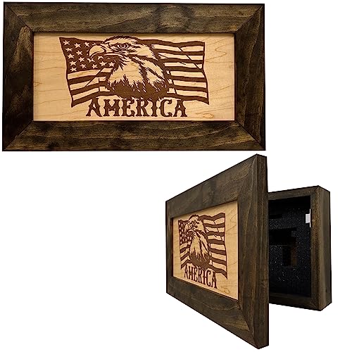 Bellewood Designs American Flag with Bald Eagle Patriotic Hidden Gun Storage Cabinet - Decorative Wall-Mounted Secure Gun Safe