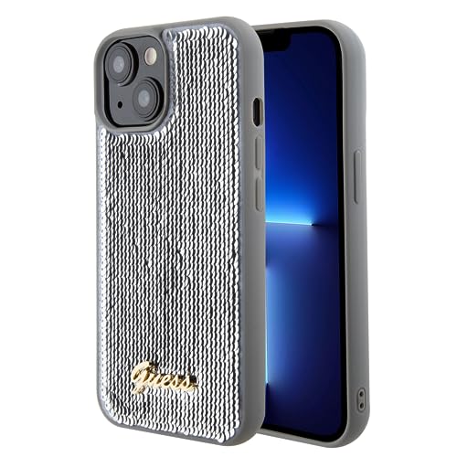 CG MOBILE Guess GUHCP15SPSFDGSS Coque pour iPhone 15 6,1" Argent Coque Rigide Sequin Script Métal, argenté, X, x, argenté, X, x