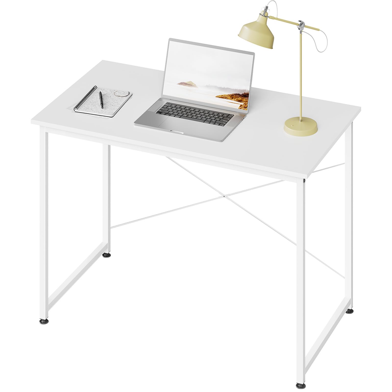 WOLTU Mesa Escritorio, 100x50cm, Mesa Ordenador Pequeña, Mesa Oficina Estudio, Escritorio de Madera para Despacho Oficina en Casa, Mesa Blanca, Estructura Metálica