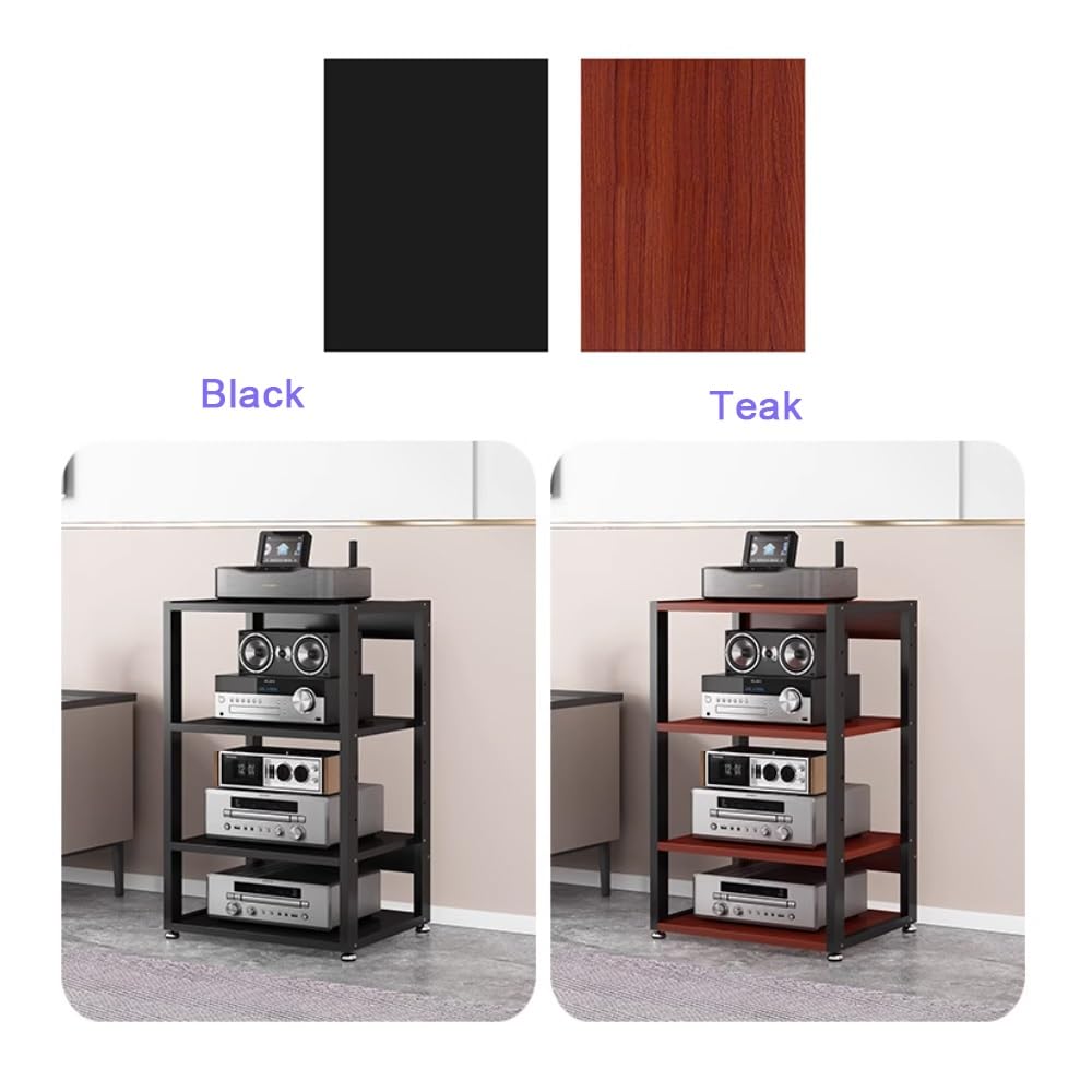 3 4 5 Livelli Mobile Componenti Stereo, HiFi Rack Audio AV Tower Media Stand, Rack Amplificatore Supporto Per Giradischi, Regolabile Mobiletto Portaoggetti, Legno & Metallo(Black,3 Tier-50X40X4